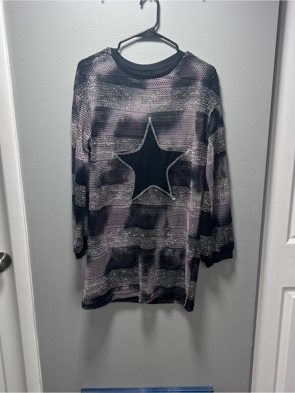 SHEIN Black & Purple Striped Star Long Sleeve Pullover - See Thru - Size M